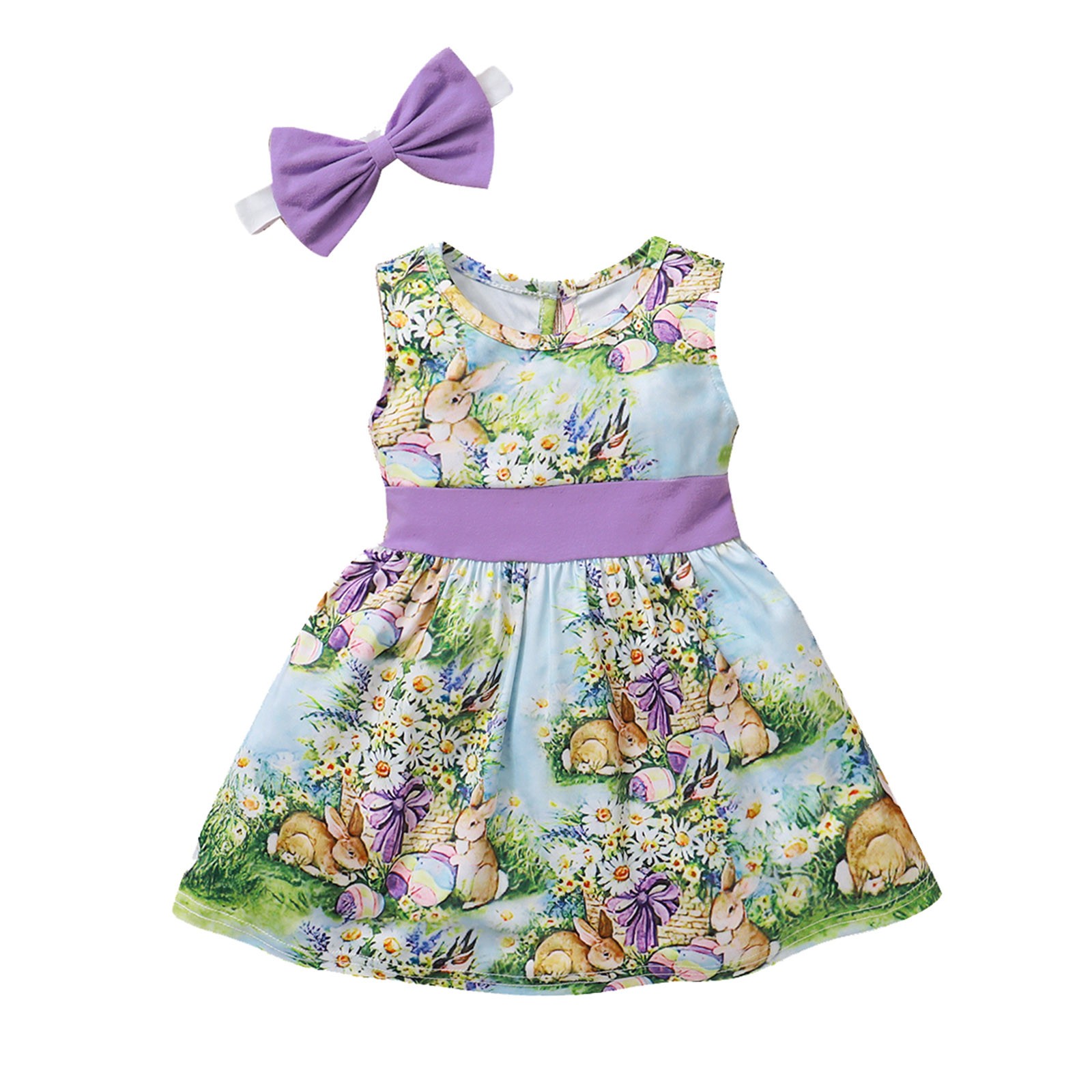Utlike Girls Dresses Toddler Baby Sleeveless Easter Cartoon Rabbit Printed Princess Dress Sweet Girl Sundress Size 3 Years-4 Years